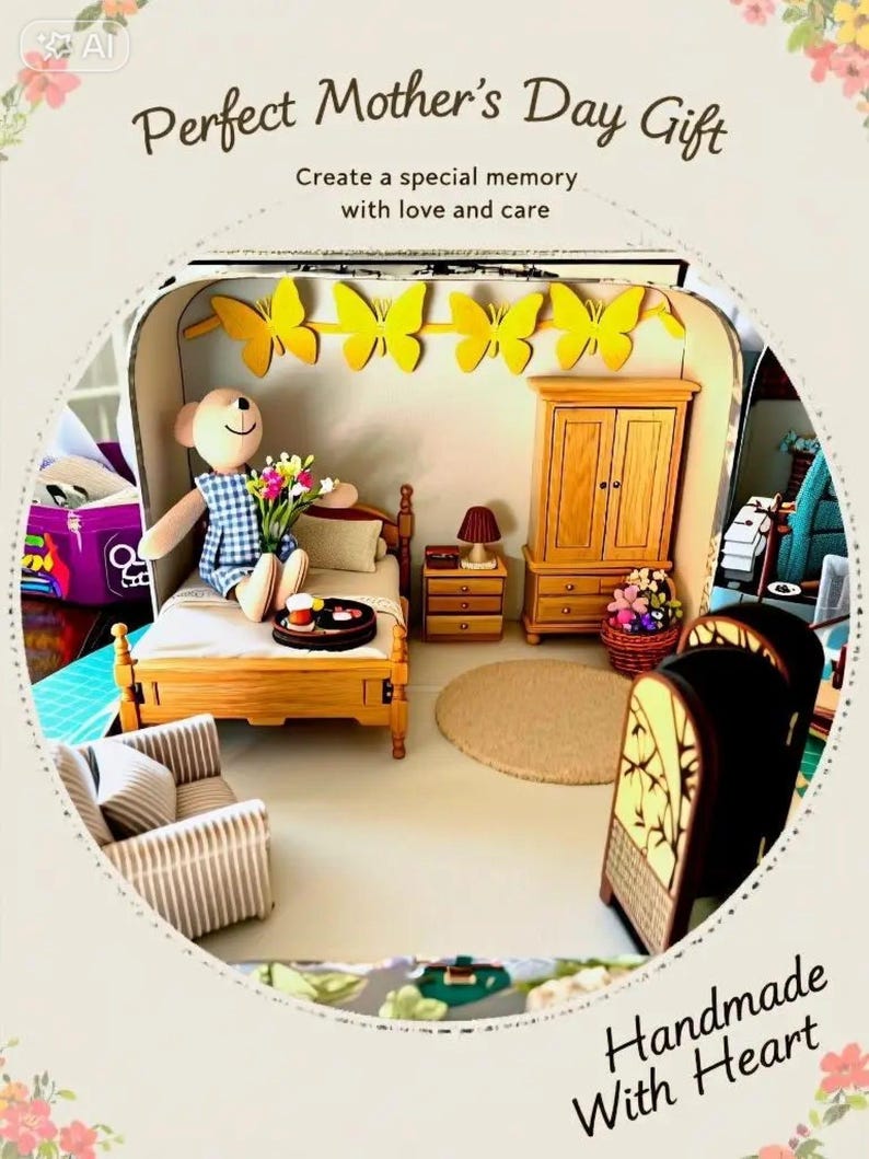 Breakfast in Bed Maileg Mouse or garden fairy Scene in a Suitcase