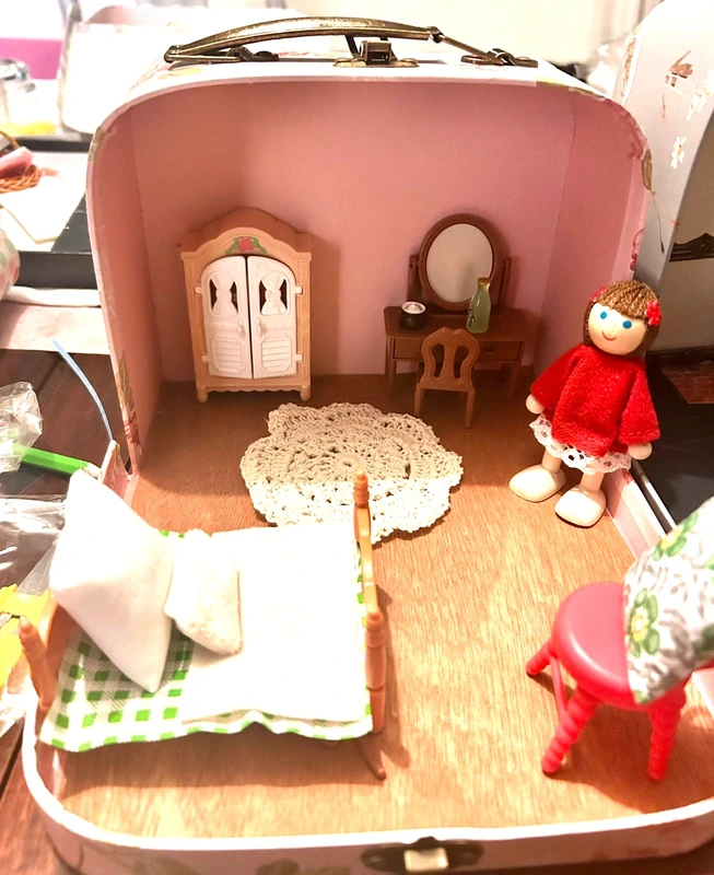 Fairy or Little Lady Bedroom Scene in a Suitcase
