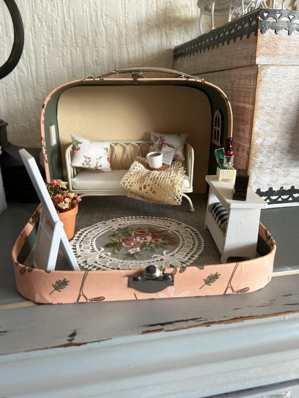 Sun Room Scene in a Suitcase for garden fairy or Maileg lookalike Mouse